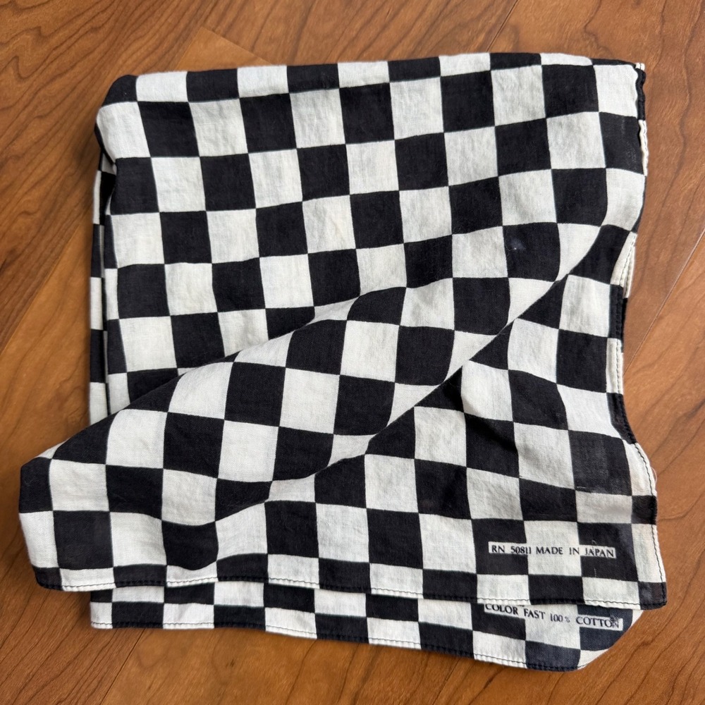 Vintage Checkered Bandana Black White Made in Japan Cotton RN 50811 Grunge Retro